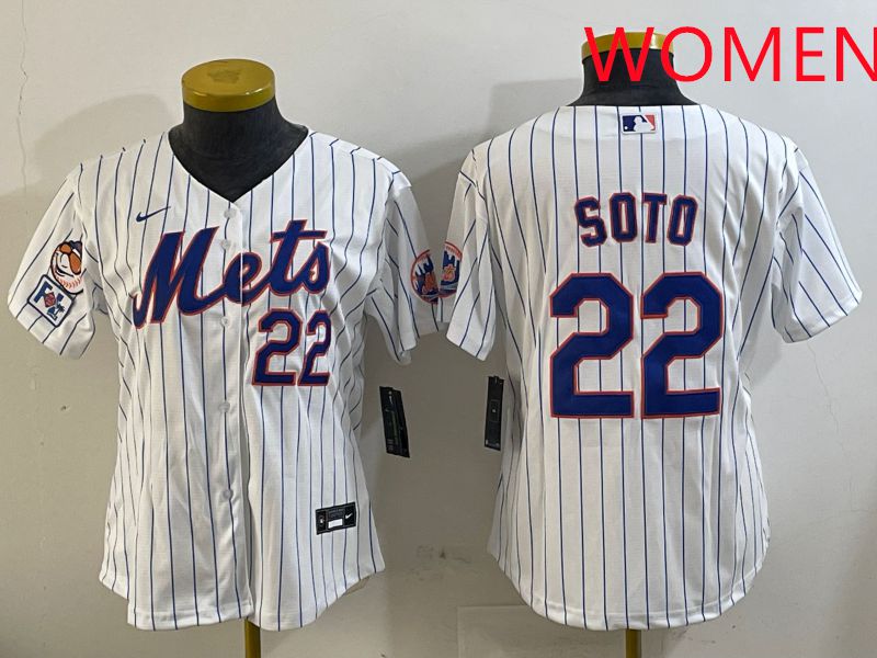 Women New York Mets #22 Soto White Stirpe Game 2025 Nike MLB Jersey style 2